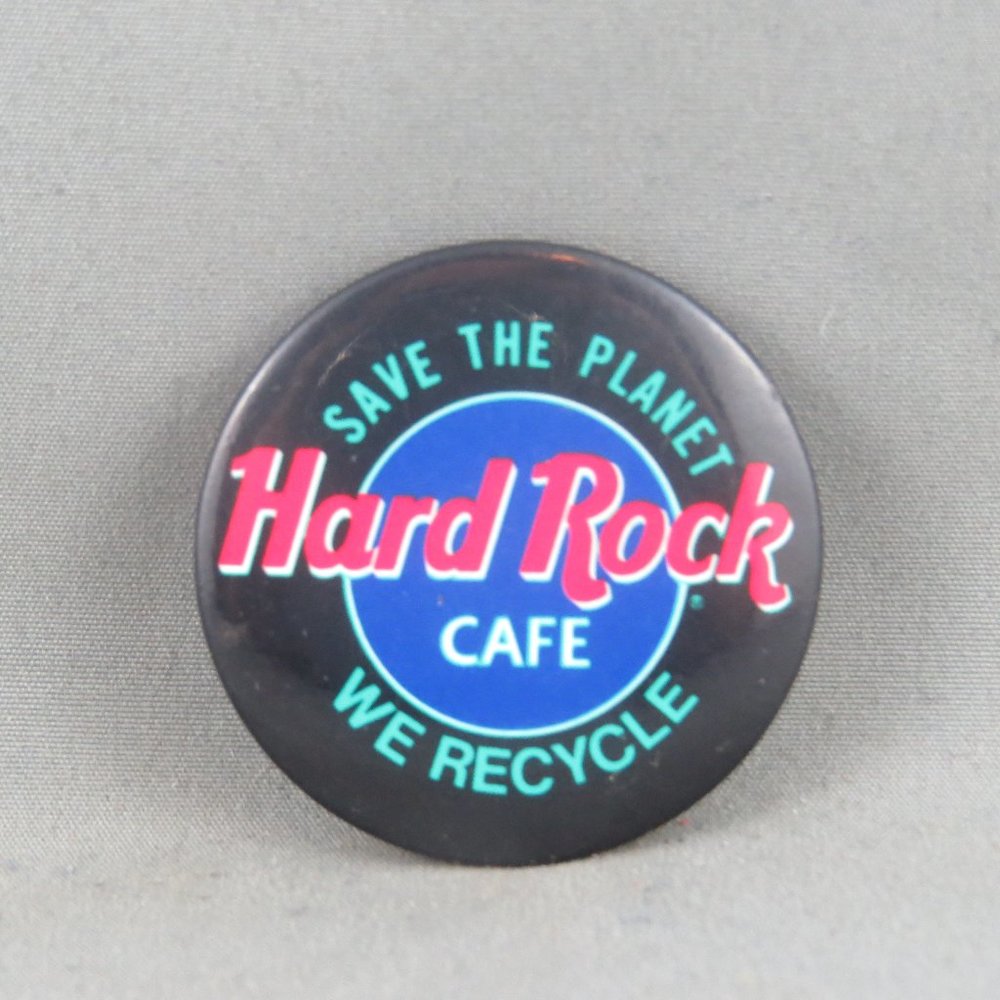 Vintage Hard Rock Cafe Pin - Save teh Planet We Recycle - Celluloid Pin